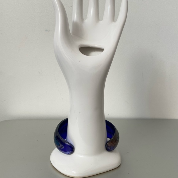 Cobalt blue dichroic art glass with colourful swirls women cuff bracelet. Used. - Picture 3 of 9